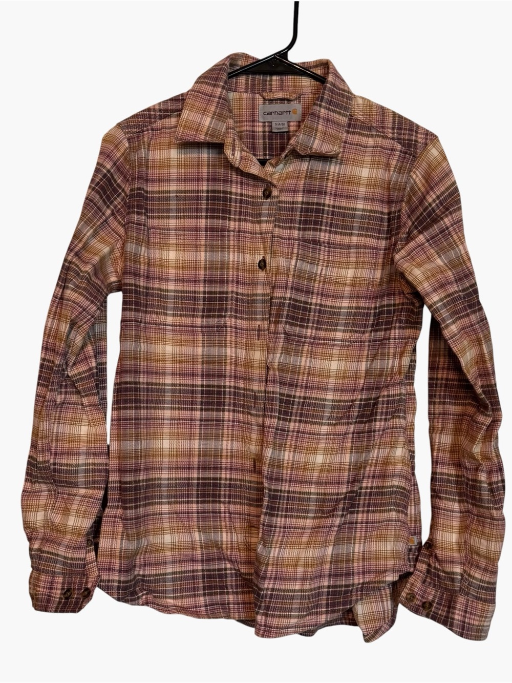 Carhartt Women’s Small Brown Pink Plaid Flannel Button-Up Shirt